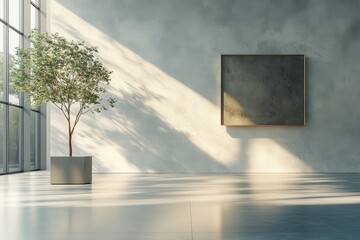 Minimalist Modern Interior Design with Large Picture Frame on Concrete Wall