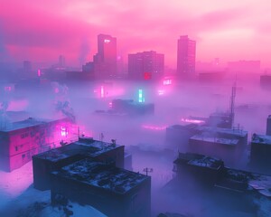 Futuristic city skyline with neon lights