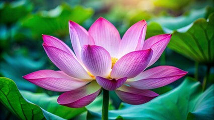 Beautiful Pink Lotus Flower in Bloom with Green Leaves Background – Nature Photography