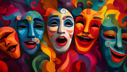 Obraz premium An artistic and abstract illustration of colorful drama masks
