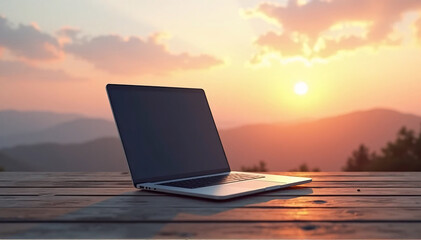 Outside the horizon, a minimalist laptop mockup computer. 
