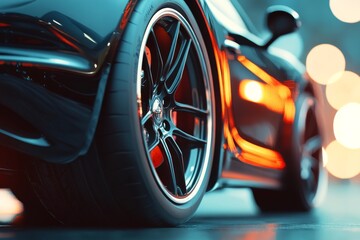 Fototapeta premium Close-Up View of an Electric Vehicle Charging Against a Striking Blue Background