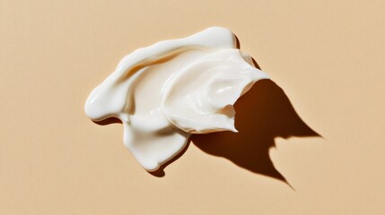 Naklejka premium White cosmetic cream lotion moisturizer swatch smear smudge isolated on beige background, top view