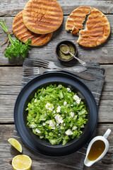Classic Greek green lettuce salad with feta cheese