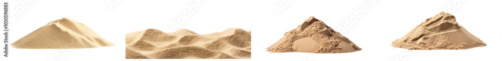 Poster view from the side of a desert sand pile with a dune isolated on white and a clipping path
