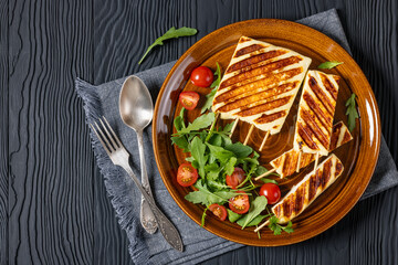 Grilled Greek Halloumi Cheese on sticks, top view