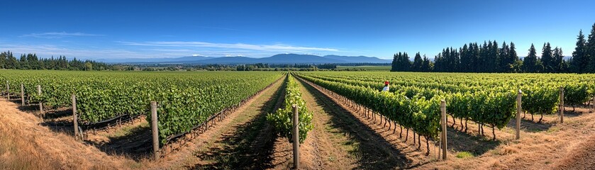 Vineyard Rows With Mountain View.