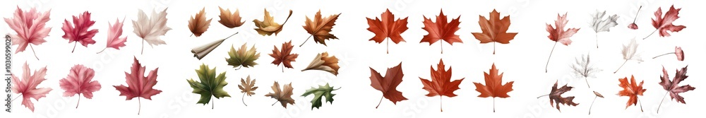 Poster an isolated collection of autumn leaves on a transparent background