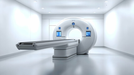 3D Render of a Modern Medical MRI Machine in a Sterile White Room