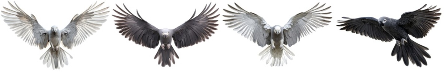 Flying African Grey Parrot with transparent background,