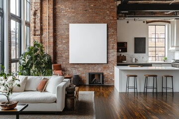 Modern Loft Apartment Interior Design with Exposed Brick Wall and Large Window