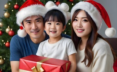 family with christmas gifts