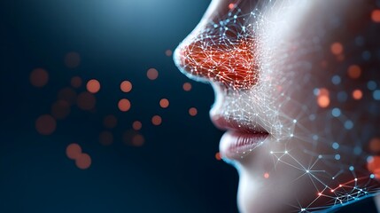 Fototapeta premium Futuristic 3D holographic circuits and data nodes floating over a dark background representing advanced technology digital information and innovative concepts