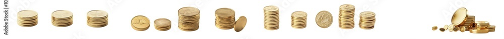 Aufkleber isolated stacks of shiny coins on a transparent background