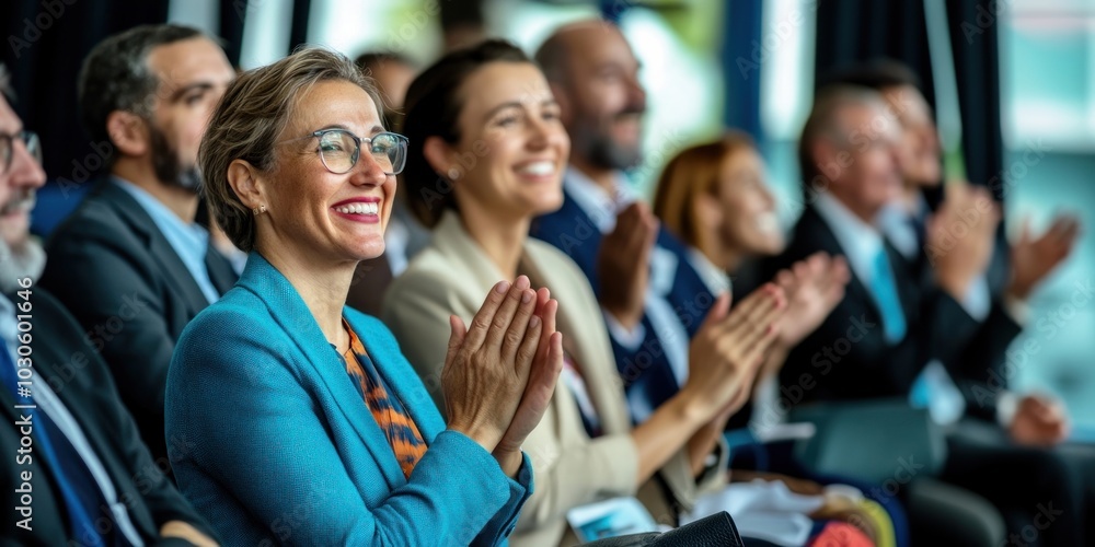 Wall mural Real happy business people corporate applause clapping.