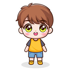 Cartoon cute little boy smiling happily, vector cartoon illustration