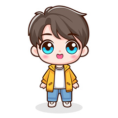 Cartoon cute little boy smiling happily, vector cartoon illustration