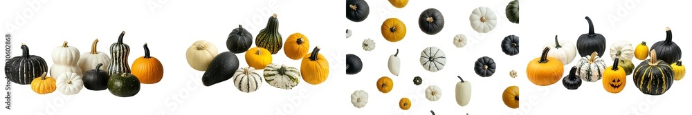 Poster autumn gourds on a transparent background, generative ai