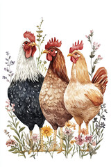 Beautiful Rooster Watercolor Clipart, Farm Animal Colored Design for Your Corporate and Business Graphic Resource or Creative Project, Ai Generative
