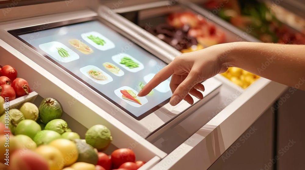 Aufkleber An individual using a touch screen panel to accept a package from the post office