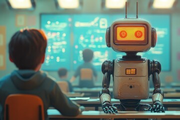 Robot Teacher in Futuristic Classroom
