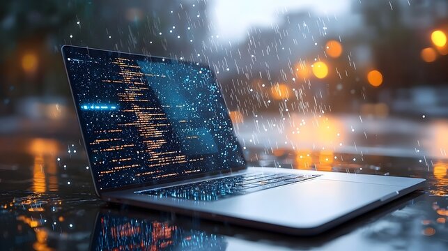 Mesmerizing Binary Code Rain Effect with Vibrant Tech Inspired Colors  Futuristic digital background with a dynamic glowing rain of data and information flowing through a vivid colorful landscape