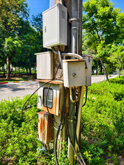 Multiple electrick box on light pole