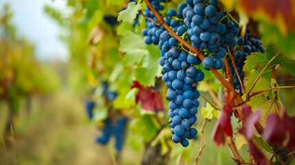 Naklejka premium Harvesting the Essence: Exploring Hungary's Autumn Vineyards and Blue Vine Grapes for Red Wine Makin