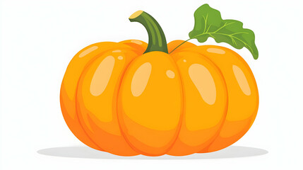 Obraz premium A Single Orange Pumpkin with a Green Stem and Leaf, Isolated on a White Background