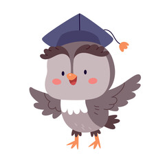 Cute funny cartoon owl in a graduate student cap.Cartoon flat illustration on a white background.