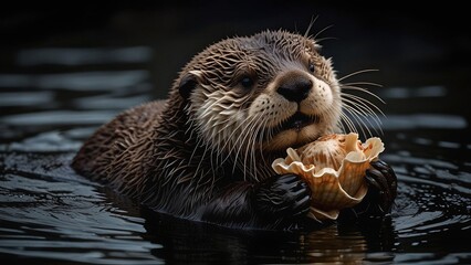 Otter Enjoying a Clam