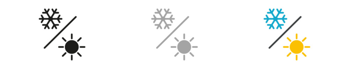 Simple symbol snowflake and sun. Modern sign season summer and winter. Element hot climate and cold climate in vector design style