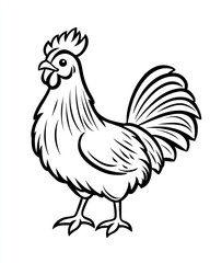 Fototapeta premium Beautiful Rooster Coloring Page, Farm Animal Colouring Design for Your Corporate Books and Business Graphic Resource or Creative Project, Ai Generative