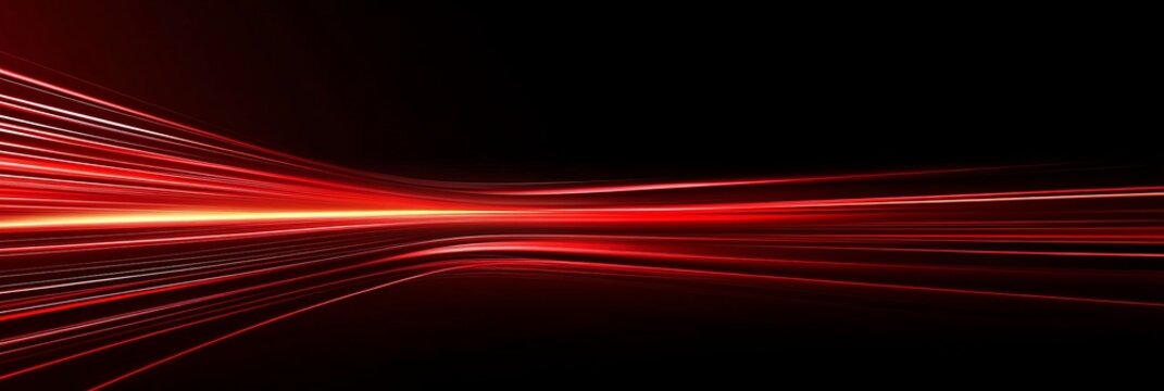 Abstract Red Light Lines Moving, Blurred Motion of Lights on Dark Background. Data Transfer Concept.