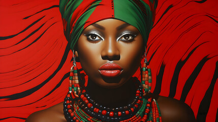 A striking banner with an African woman in vibrant colors, symbolizing independence. The vivid hues capture the essence of universal celebration and cultural pride