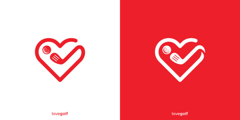 Love Golf Logo. Heart Shape and Golf Stick with Minimalist Style. Golf Sports Logo, Icon, Symbol, Vector, Design Inspiration.