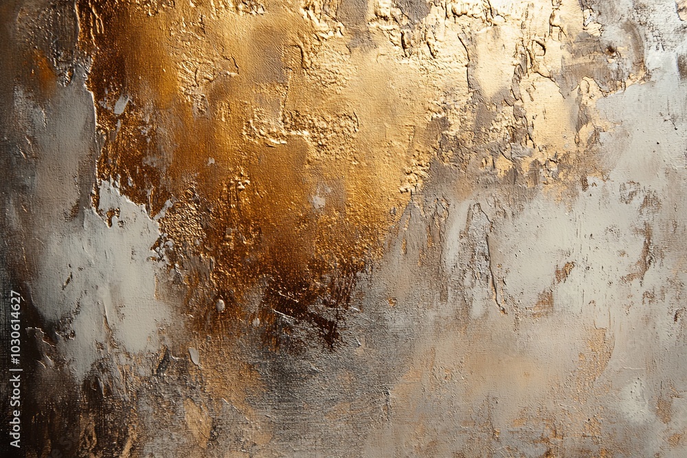Poster abstract artwork featuring a blend of gold and gray textures showcasing depth and shimmer in a moder