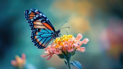 Fototapeta premium A beautiful Butterfly perches gently on a Vibrant flower