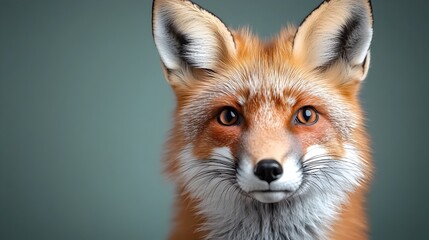 Fototapeta premium Captivating studio photograph showcasing a curious and alert red fox against a rich forest green background