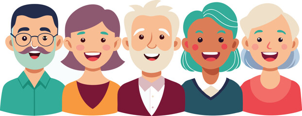 Elderly smiling people head only vector isolated on transparent background