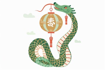 Obraz premium Green dragon with chinese lantern