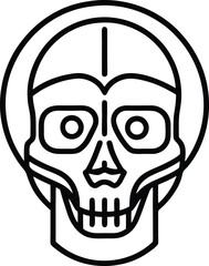 Head of a human, divided into layers representing the skull, muscles, and brain.