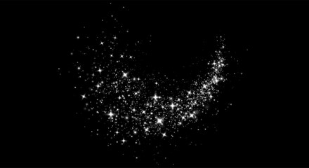 White png dust light. Christmas background of shining dust Christmas glowing light bokeh confetti and spark overlay texture for your design.	
