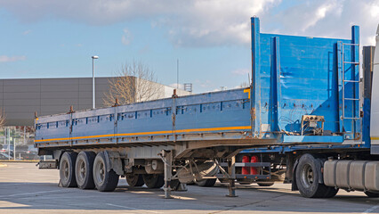 Detached Blue Semi Truck Trailer at Parking Lot
