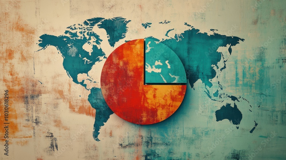 Aufkleber A world map with a pie chart overlay, symbolizing global data analysis and distribution.