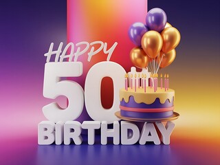 Happy 50th Birthday with Silver and Gold Cake Design