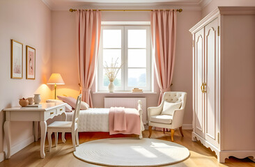 the interior of a children's room for a girl in an Italian classic style