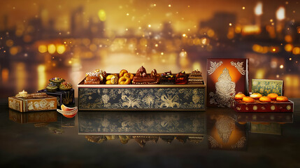A vibrant display of festive sweets and snacks, symbolizing celebration and sharing.