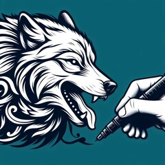 illustration of a wolf, sketch for tattoo. 