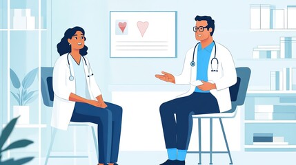 A doctor discusses treatment options with a patient in a modern clinic during a routine health consultation